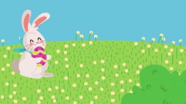Mutlu Paskalya animasyonları ve manzarada tavşanlar