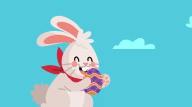 Tavşan yürüyüşü ve yumurtalı mutlu Paskalya animasyonları