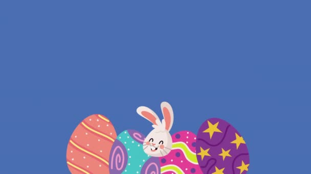 Happy easter animation with rabbit and eggs — Stock Video