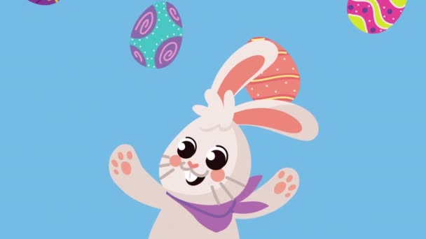 Happy easter animation with rabbit and eggs pattern — Stock Video