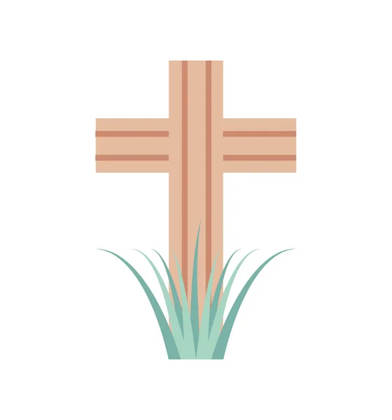 Католицький хрест у траві — стоковий вектор