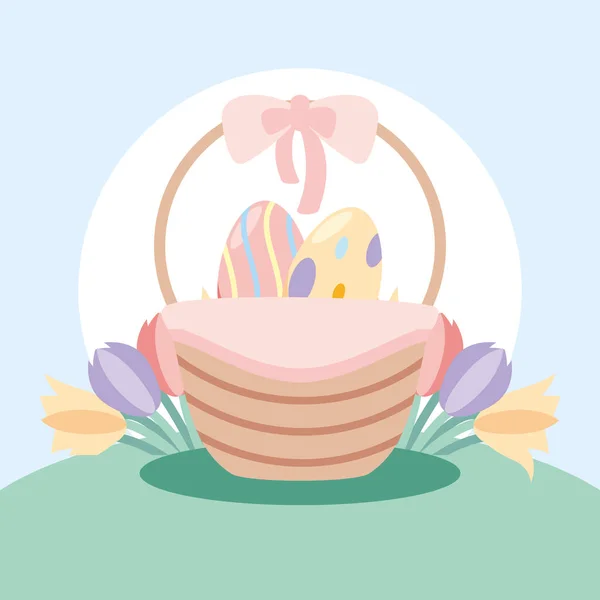 Cesta de Pascua con huevos — Vector de stock