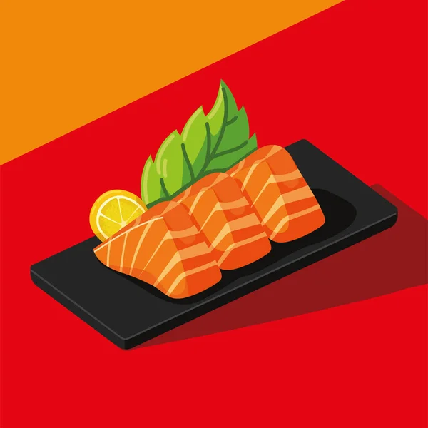 Comida japonesa salmón — Vector de stock