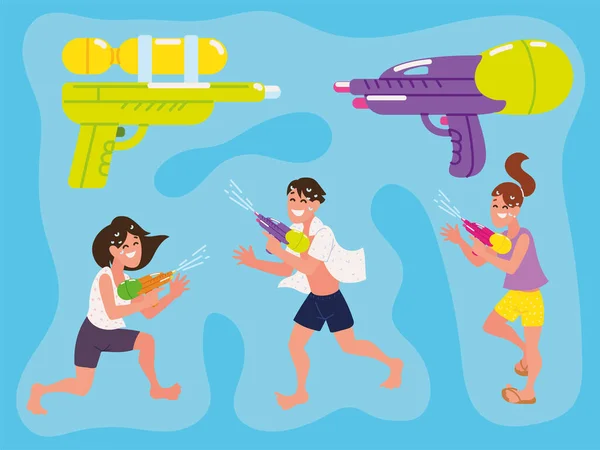 Personnes avec pistolet à eau — Image vectorielle