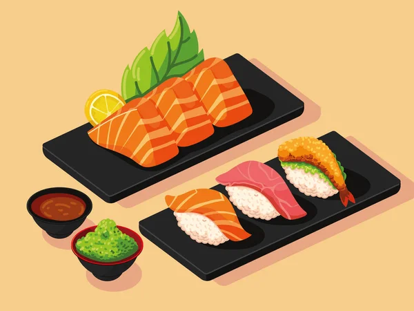 Platos de comida japonesa — Vector de stock