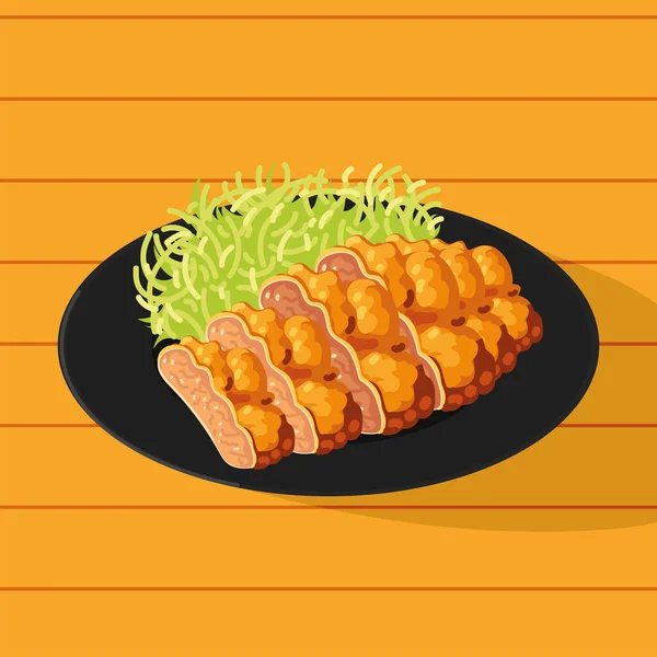Makanan Jepang dengan salad. - Stok Vektor