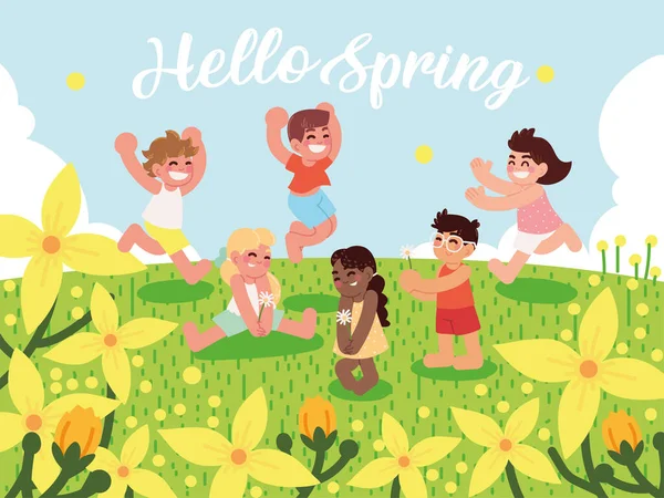 Hallo lente gelukkige kinderen — Stockvector