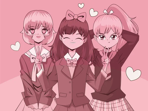 Cheerful anime girls — Stock Vector