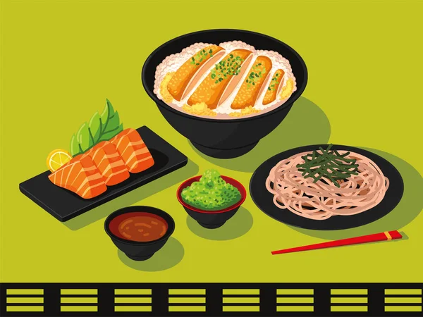 Comida típica japonesa — Vector de stock