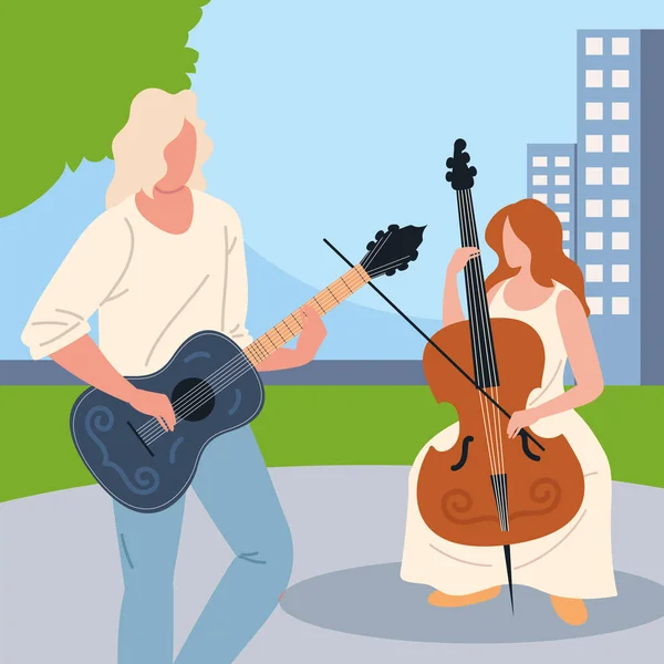 Donna e uomo eseguono musica — Vettoriale Stock