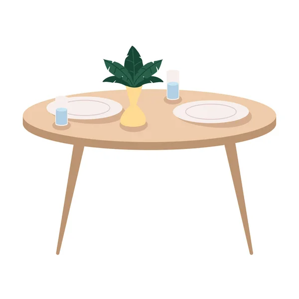 Tisch mit Geschirr und Pflanzen — Stockvektor