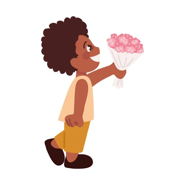 Petit garçon avec bouquet — Image vectorielle