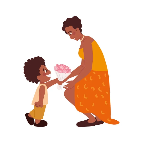Γιος δίνει λουλούδι a μαμά του — Διανυσματικό Αρχείο