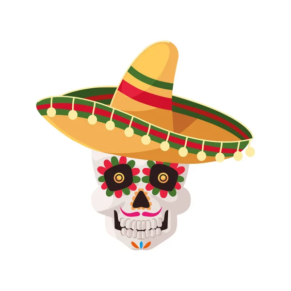 Crânio mexicano com chapéu — Vetor de Stock