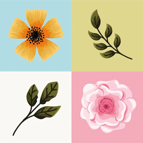 Flores y hojas — Vector de stock