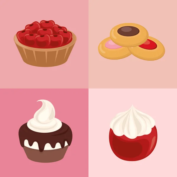 Ícones de pastelaria de sobremesa — Vetor de Stock