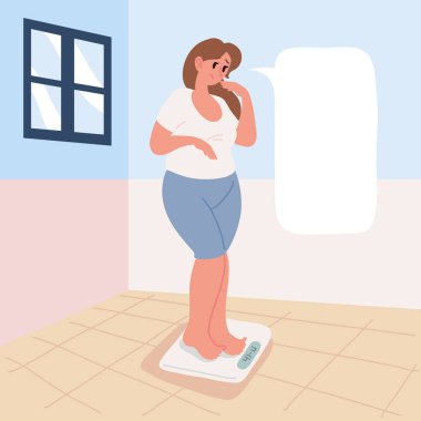 Banyo terazisinde korkmuş bir kadın.