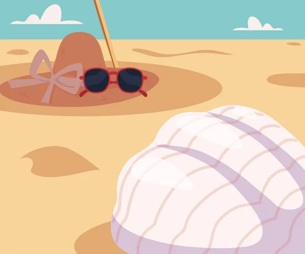 해변 모래와 선글라스 — 스톡 벡터