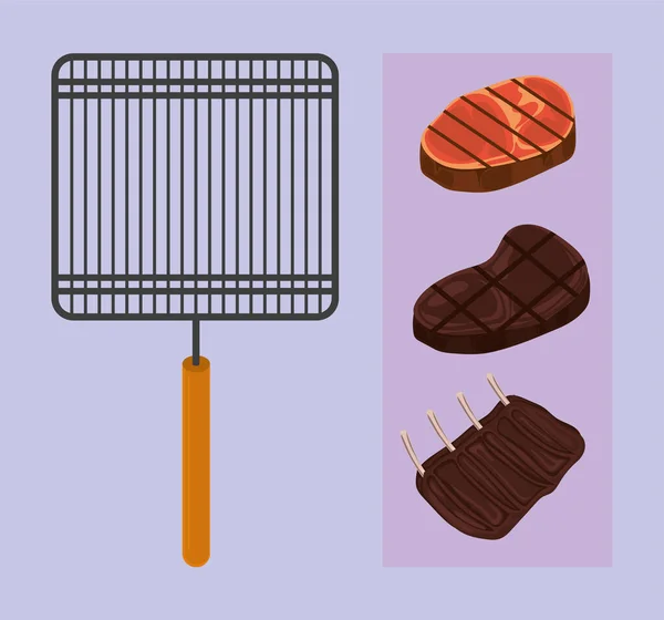 Nagy szemű grill és hús — Stock Vector