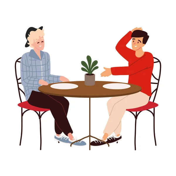 Amigos hablando en la mesa del restaurante — Archivo Imágenes Vectoriales