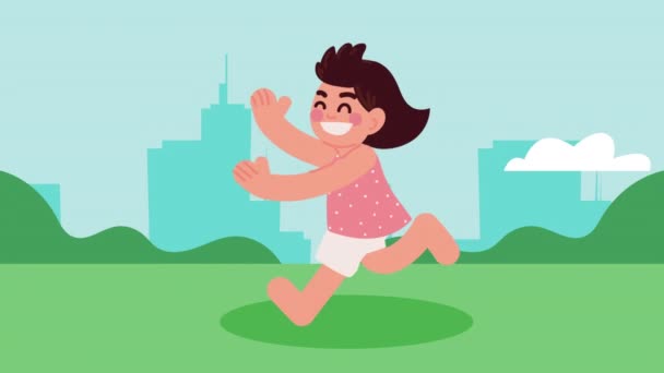 Bambina che corre nel campo — Video Stock