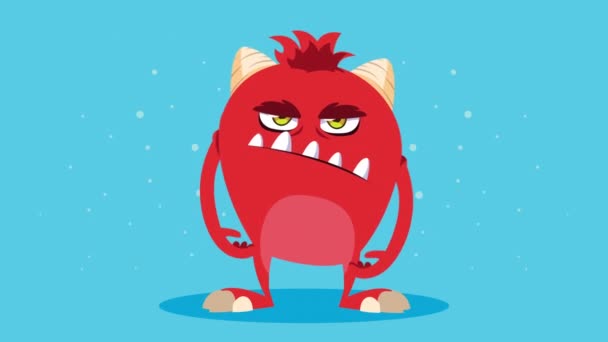 Rood komisch monster karakter animatie — Stockvideo