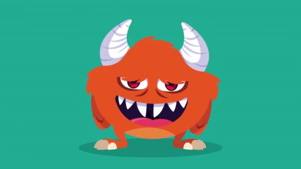 Animación de personajes monstruo cómico naranja — Vídeo de stock