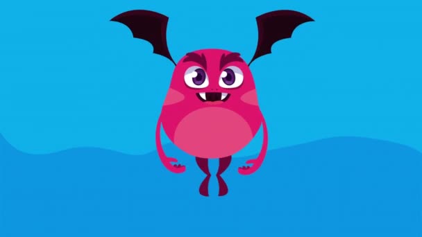 Pink monster character flying animation — Stock Video