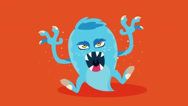 Blue monster comic character animation — Stock Video