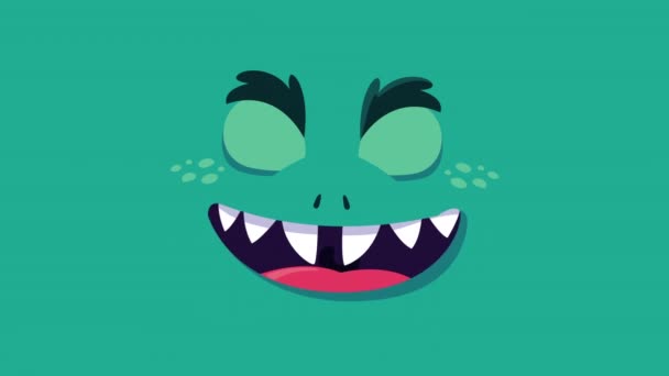 Green comic monster face character animation — Stock Video
