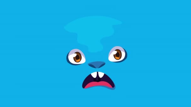 Blue comic monster face character animation — Stock Video