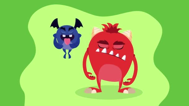 Pair comic monsters characters — Stock Video