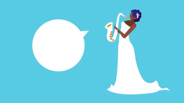 アフリカの女性音楽家がサックスのキャラクターで — ストック動画