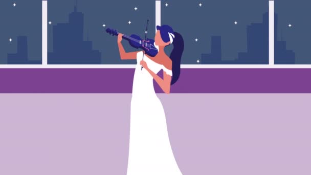 Жіночий музикант грає на скрипковому інструменті — стокове відео
