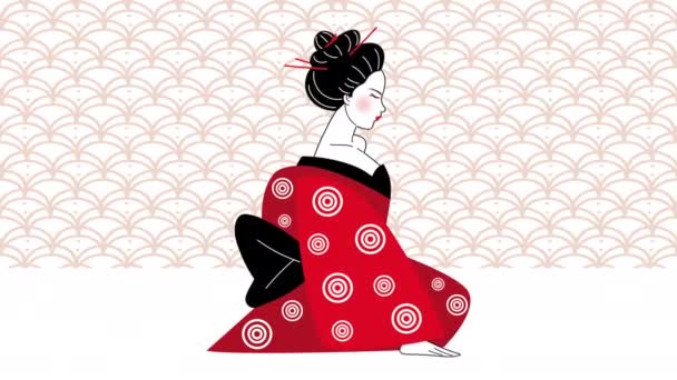 Bela gueixa japonês sentado animação — Vídeo de Stock