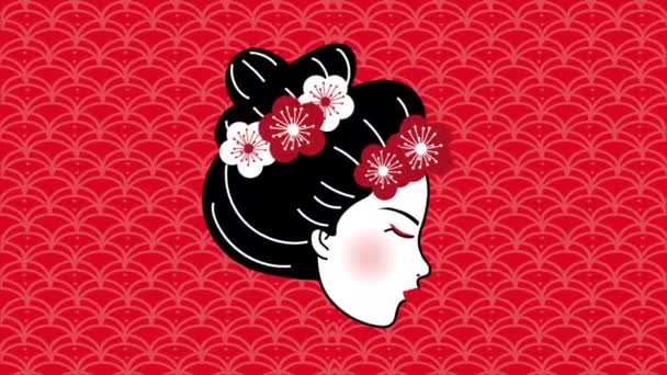 Mooi geisha japans hoofd profiel — Stockvideo