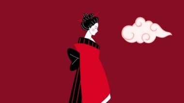 Güzel geyşa Japon sahne animasyonu