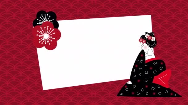 Όμορφη γκέισα γιαπωνέζικη με λουλούδια — Αρχείο Βίντεο
