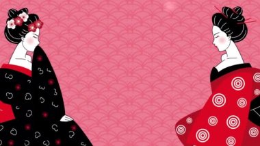 çift geyşa japon karakterler animasyonu