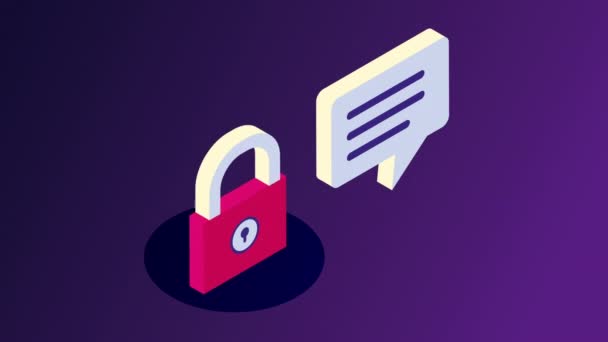 Padlock security with speech bubble — Stock Video