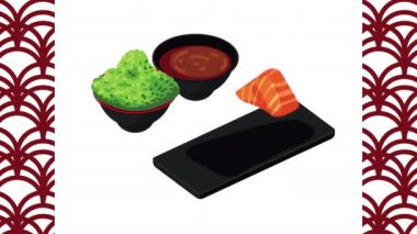 Wasabi ve soya soslu somon Japon yemeği.