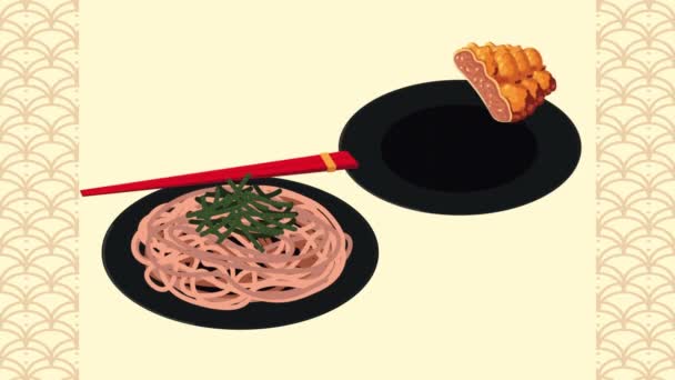 Soba e sushi comida japonesa — Vídeo de Stock