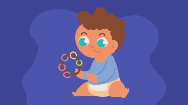 Little boy playing tambourine animation — Stock Video