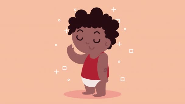 Маленька афро-хлопчик дитячий персонаж анімація — стокове відео