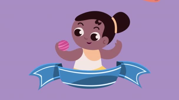 Маленькая афро девочка ребенок с лентой рамка — стоковое видео