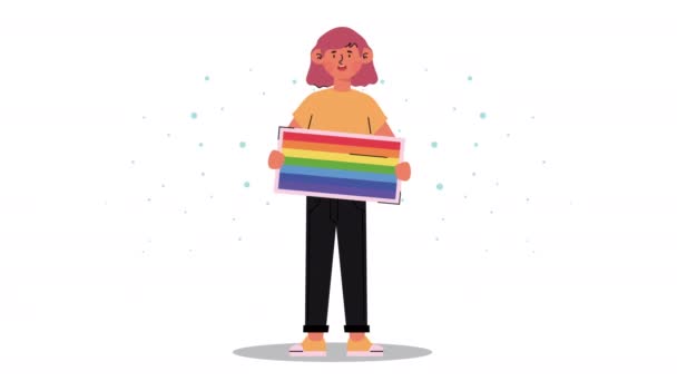Lgtbi komunity žena s vlajkou animace — Stock video