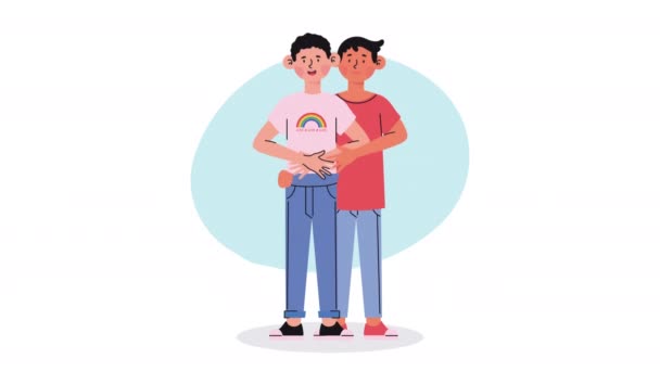 Gays amantes casal lgtbi personagens — Vídeo de Stock