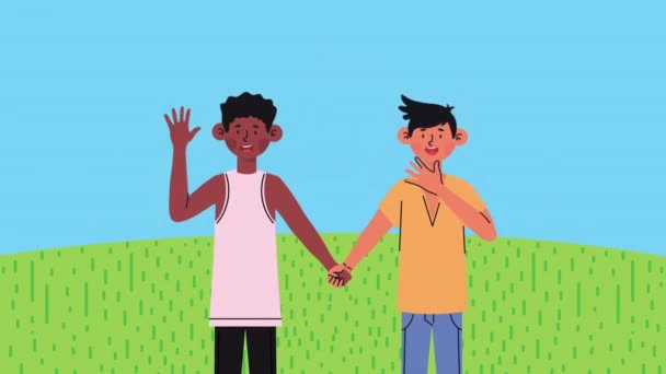 Interraciale homo 's liefhebbers paar personages — Stockvideo