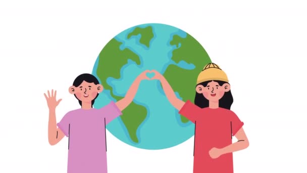 女同性恋者夫妇和世界地球 — 图库视频影像