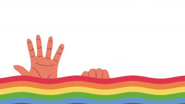 Lgtbi community hands and flag waving — Stock Video